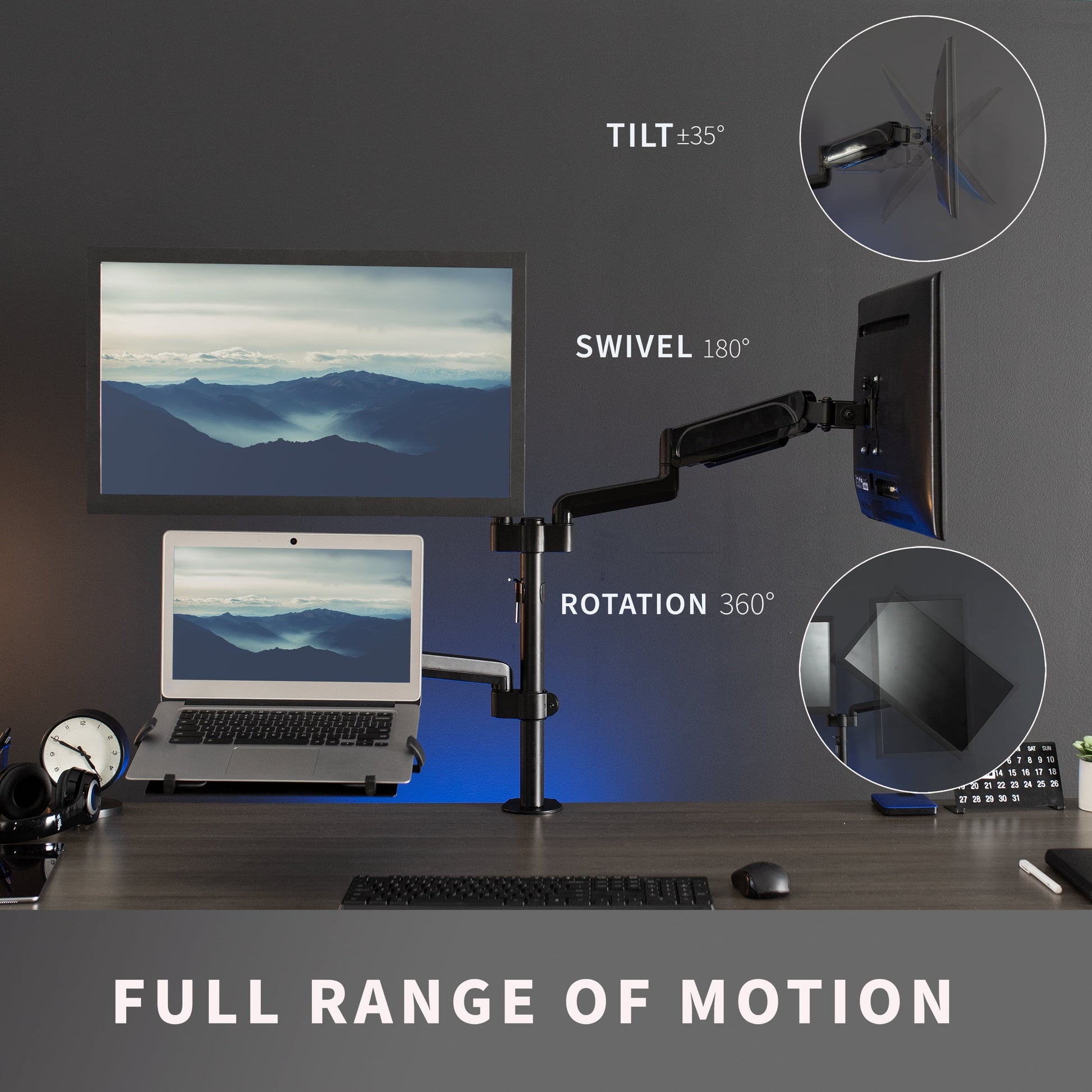 VIVO - Black Dual 17" to 32" Monitor and Laptop Pneumatic Arm Desk Mount - Serious Techies