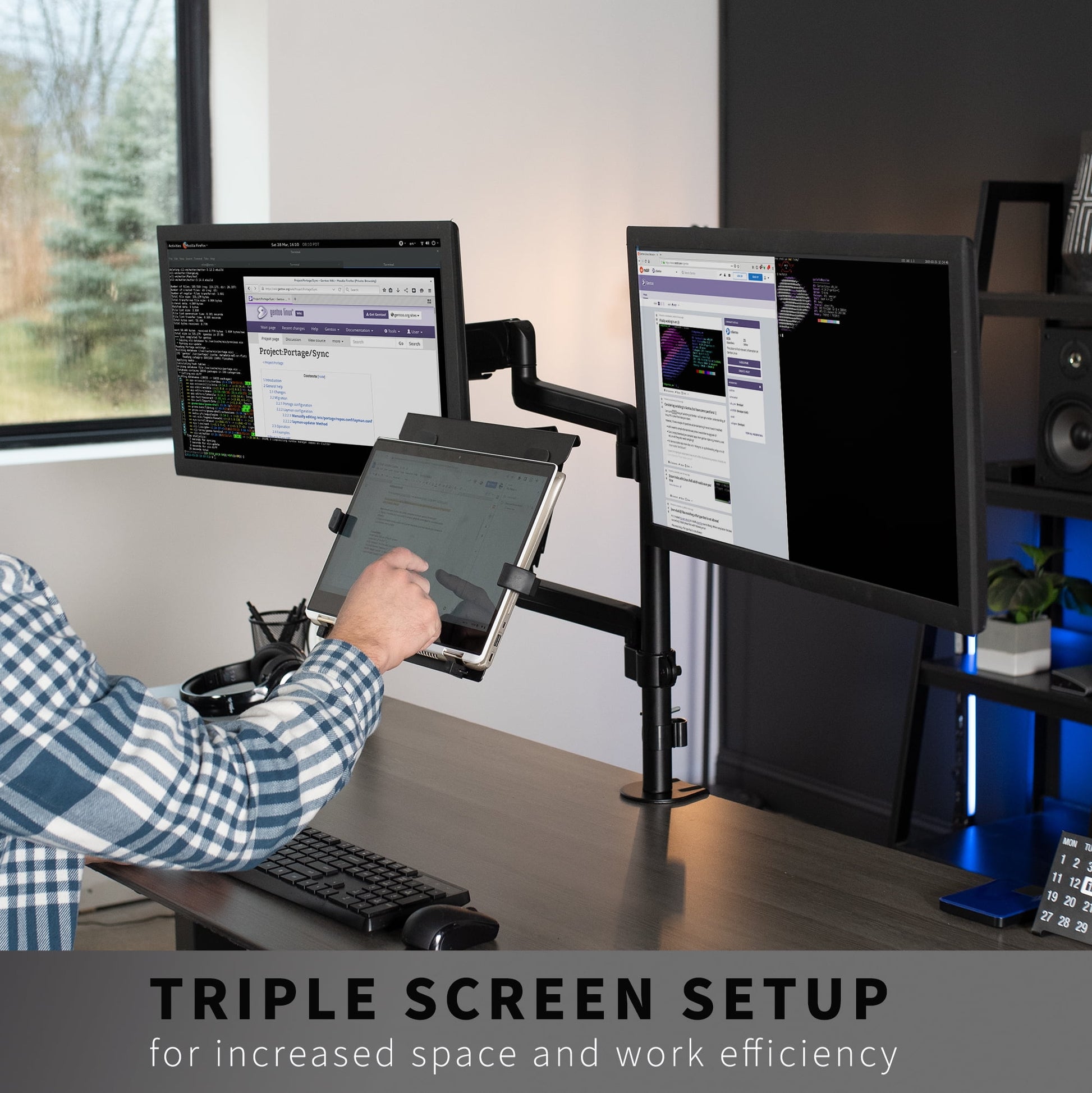VIVO - Black Dual 17" to 32" Monitor and Laptop Pneumatic Arm Desk Mount - Serious Techies