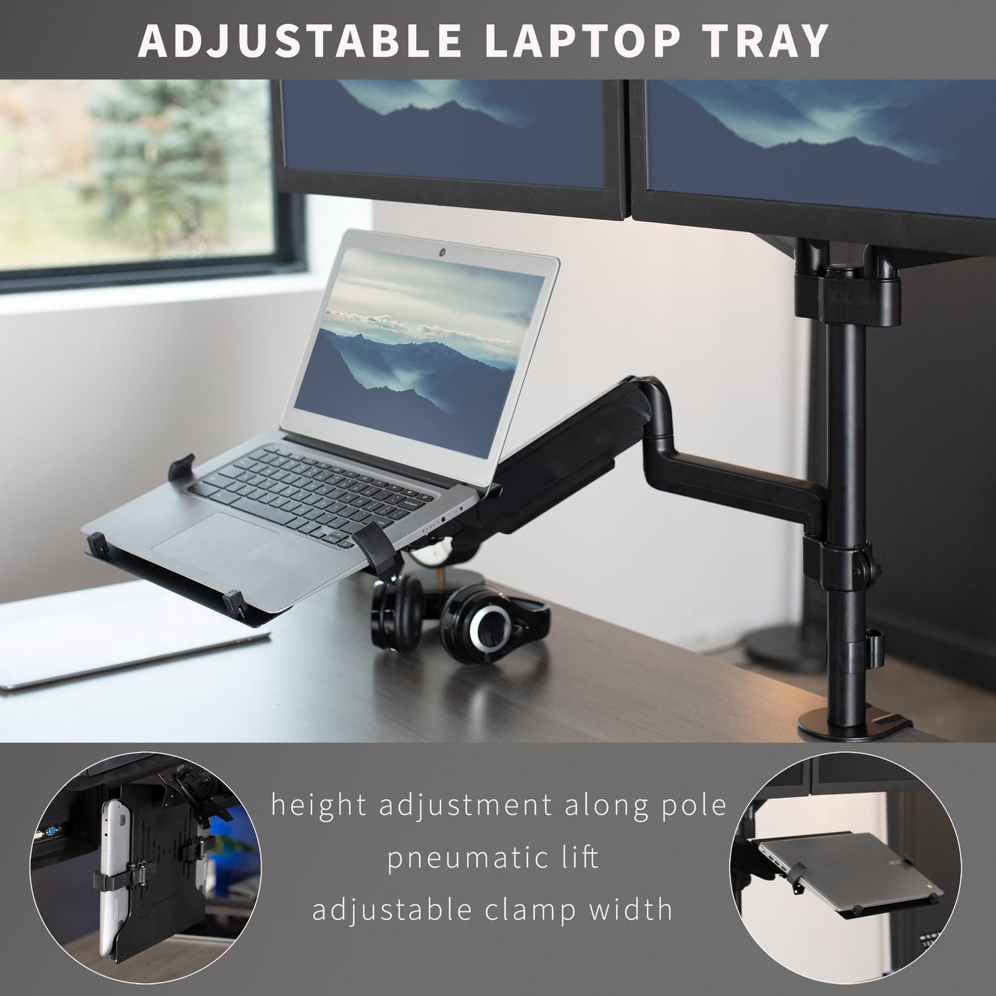 VIVO - Black Dual 17" to 32" Monitor and Laptop Pneumatic Arm Desk Mount - Serious Techies
