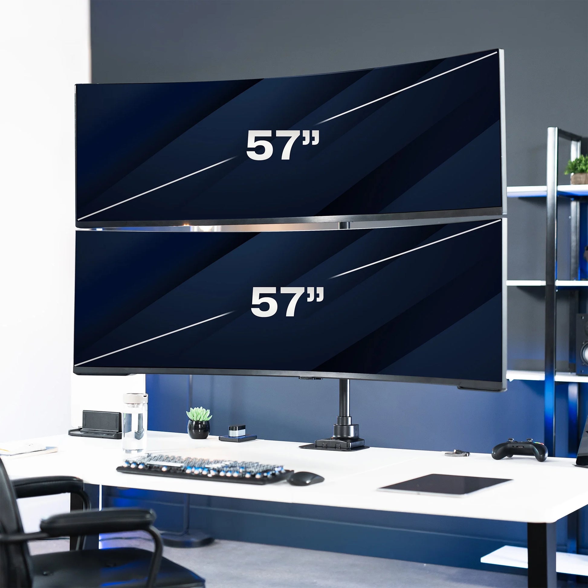 VIVO - Dual Vertically Stacked Ultra-Wide Monitor Desk Mount for up to 57" Screens - Serious Techies