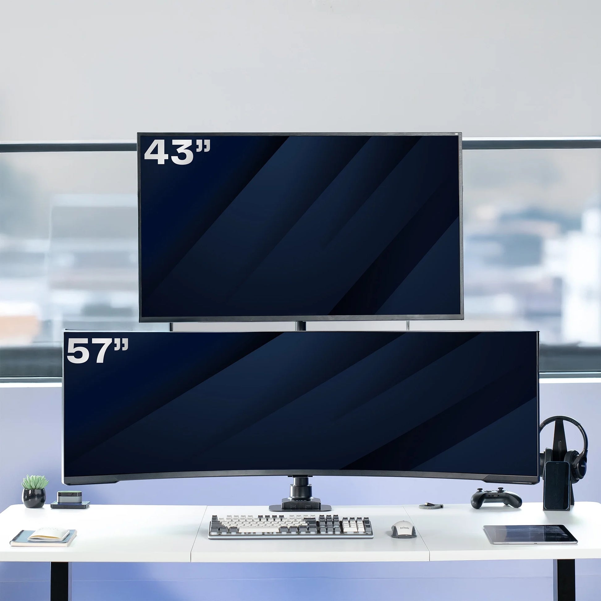 VIVO - Dual Vertically Stacked Ultra-Wide Monitor Desk Mount for up to 57" Screens - Serious Techies