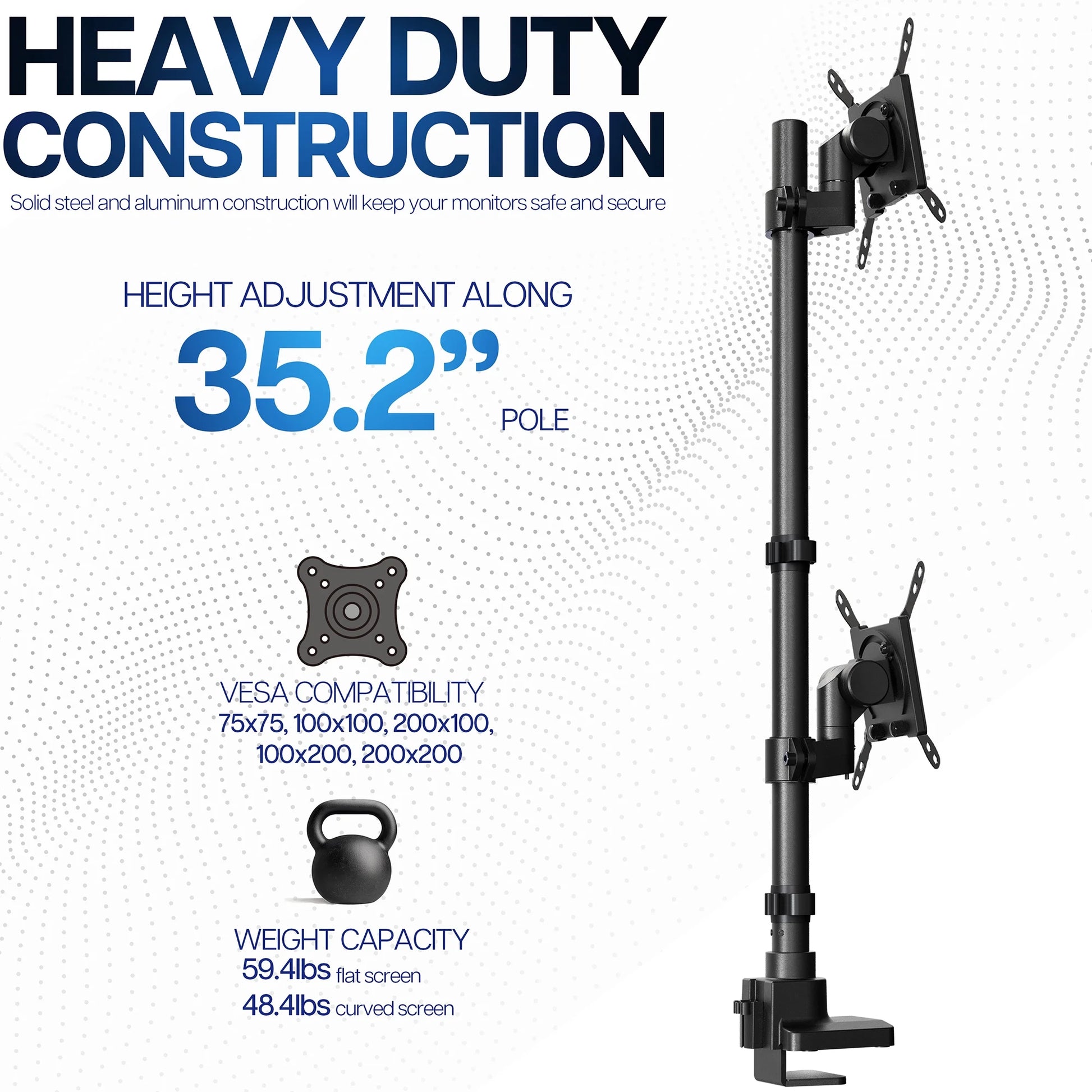VIVO - Dual Vertically Stacked Ultra-Wide Monitor Desk Mount for up to 57" Screens - Serious Techies