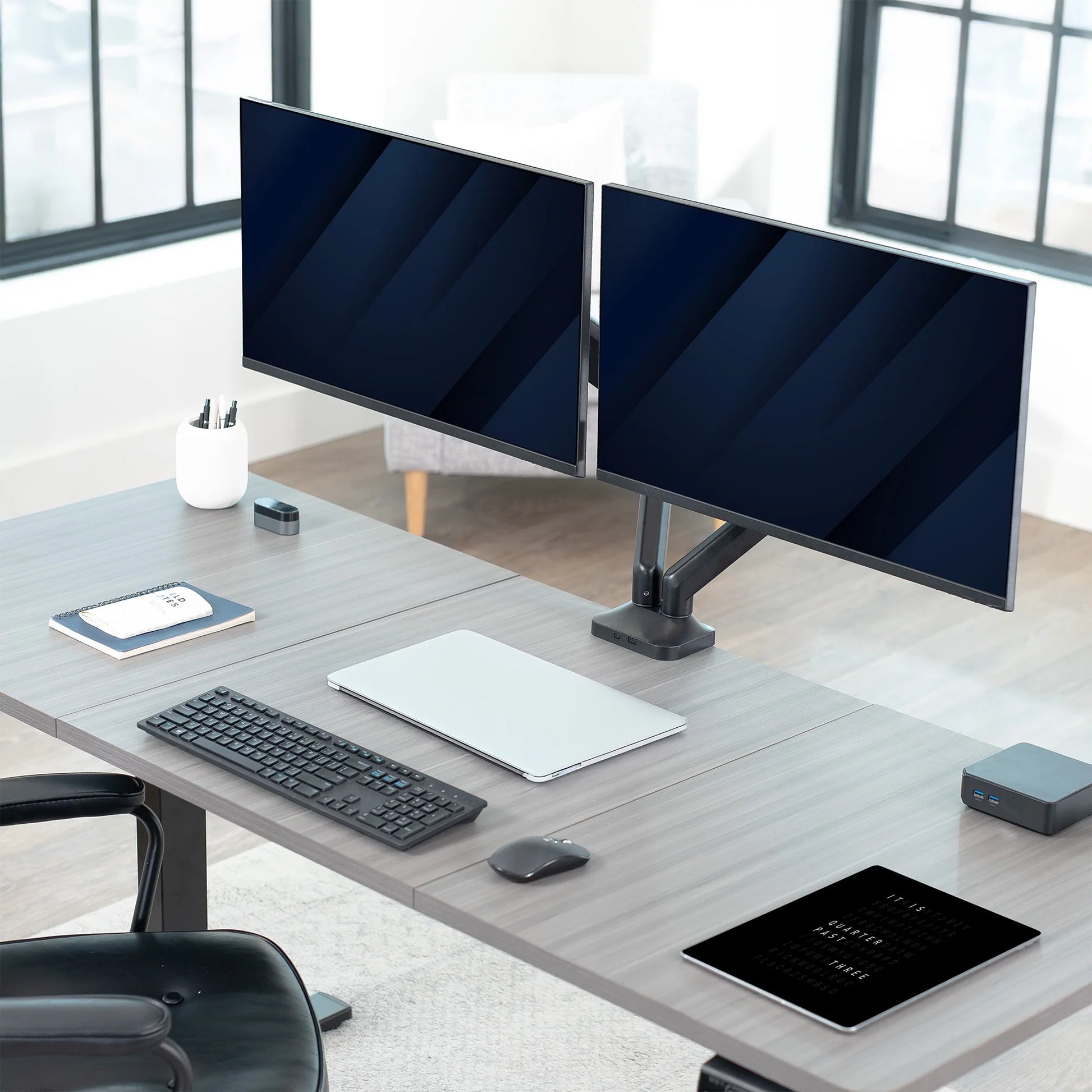 VIVO - Pneumatic Arm Dual Ultrawide Monitor Desk Mount, Fits up to 35" Screens - Serious Techies