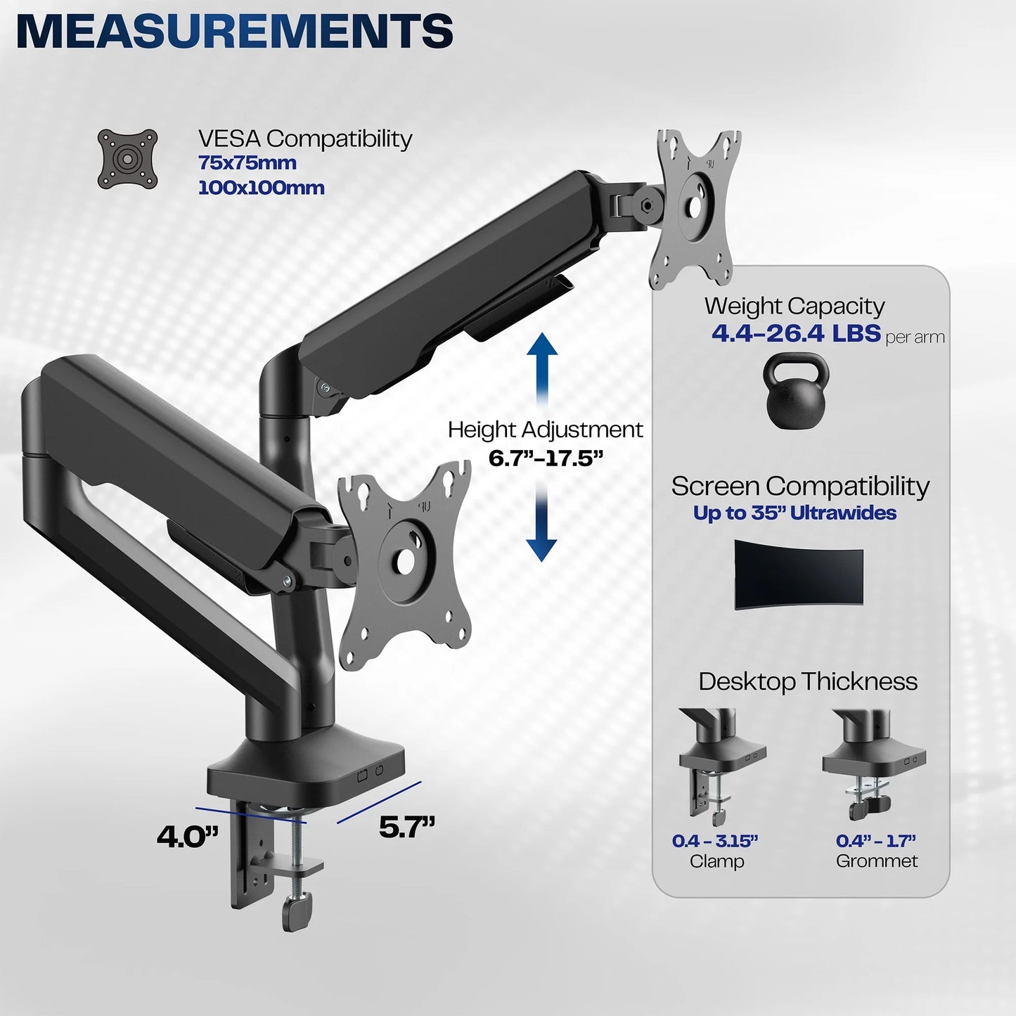 VIVO - Pneumatic Arm Dual Ultrawide Monitor Desk Mount, Fits up to 35" Screens - Serious Techies