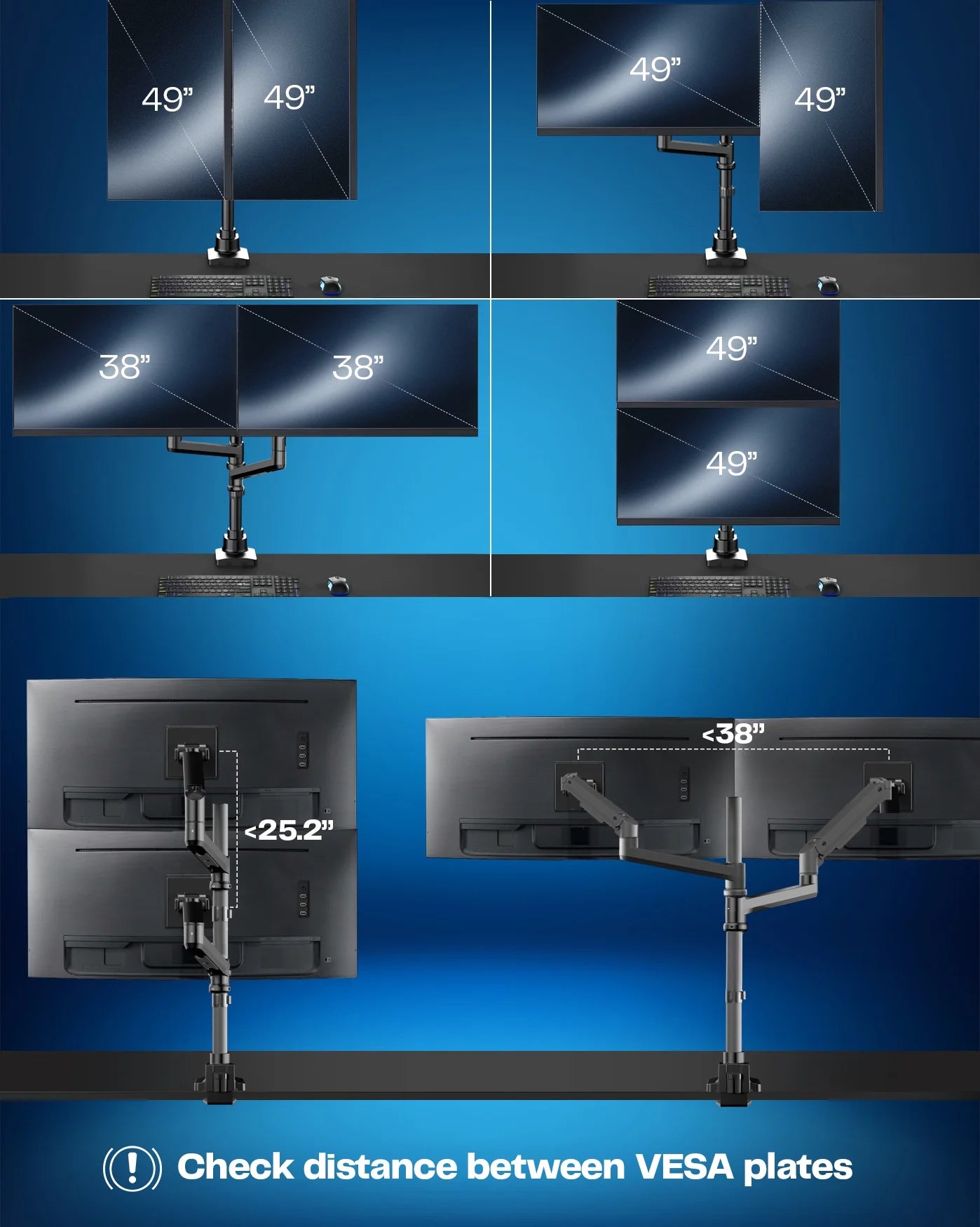 VIVO - Pneumatic Arm Dual Ultrawide Monitor Desk Mount for Computer Screens to 49" - Serious Techies