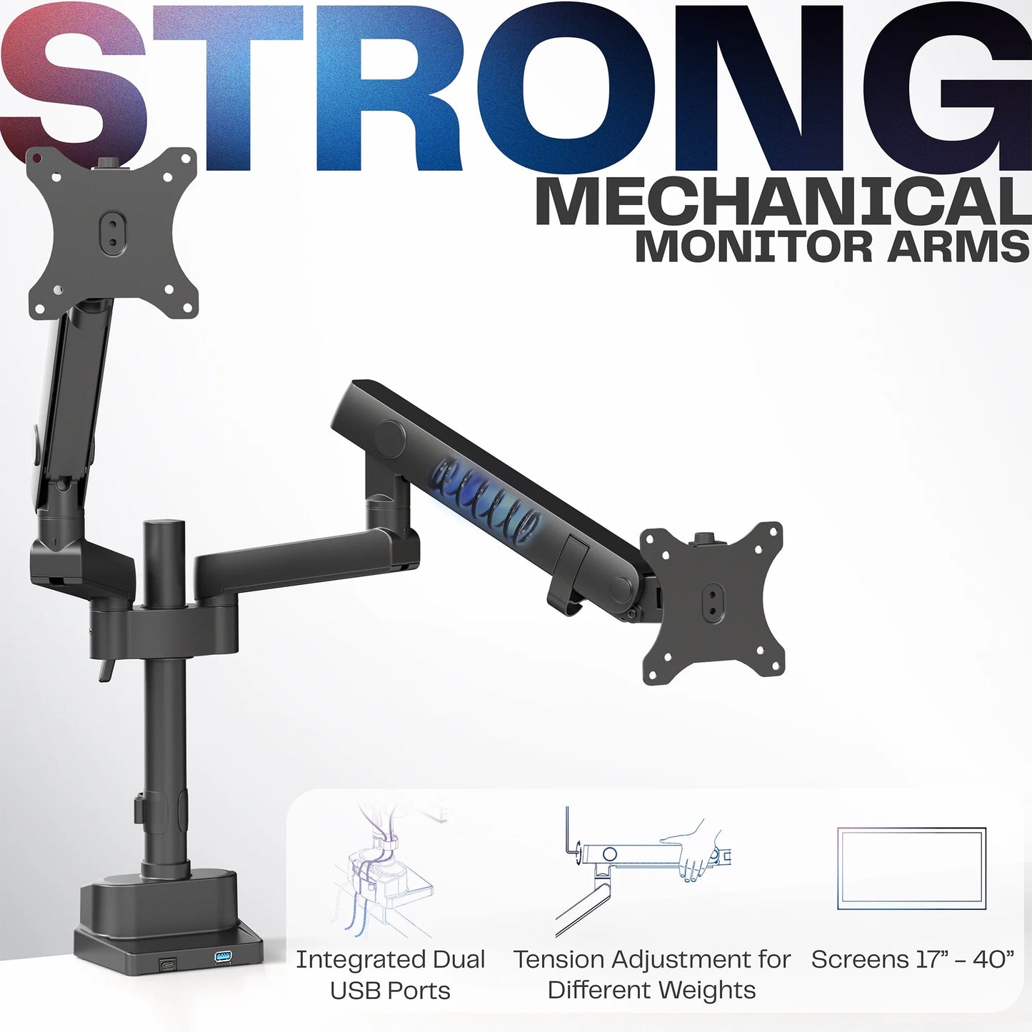 VIVO - Premium Aluminum Full Motion Dual Monitor Arm Desk Mount Stand W/ USB Ports - Serious Techies
