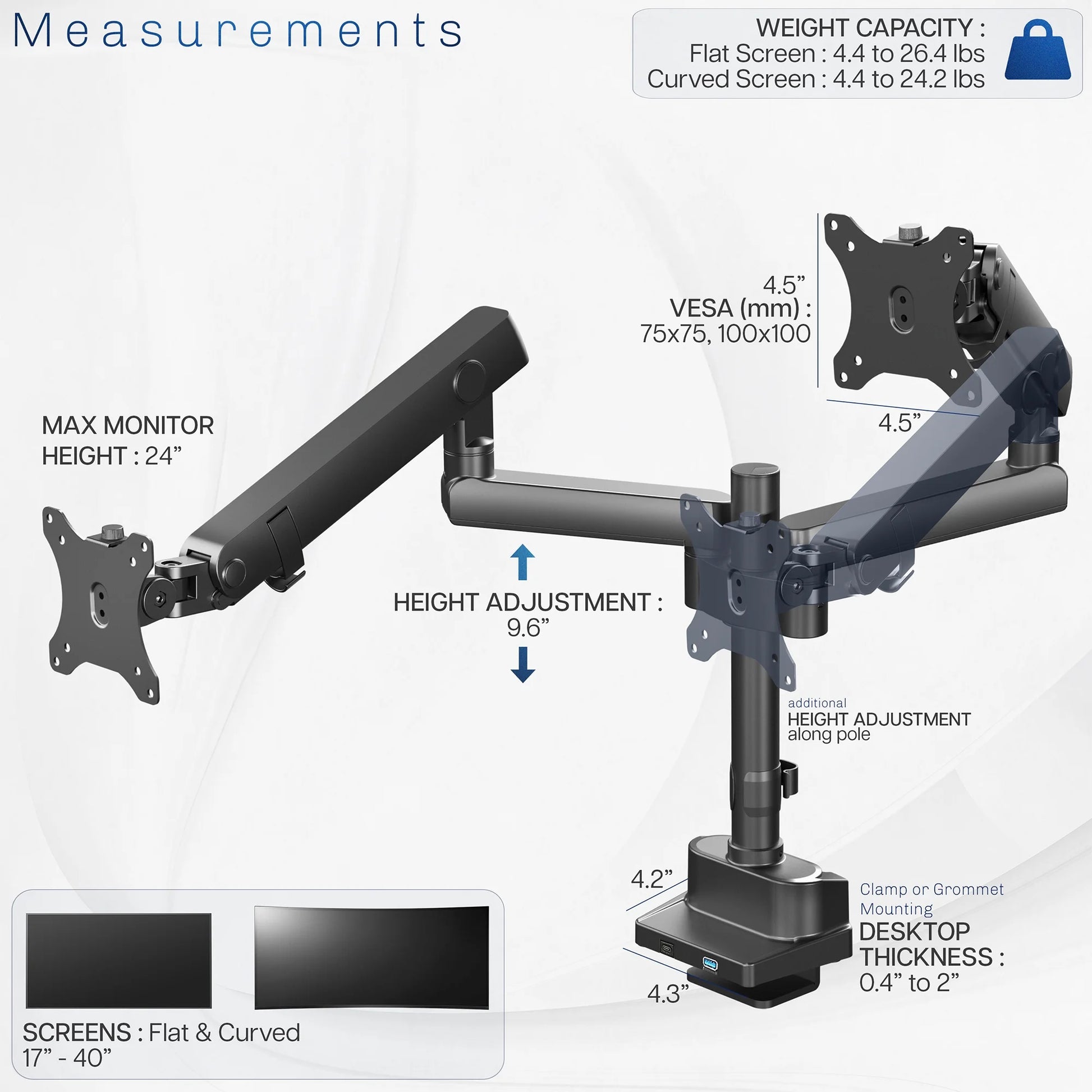VIVO - Premium Aluminum Full Motion Dual Monitor Arm Desk Mount Stand W/ USB Ports - Serious Techies