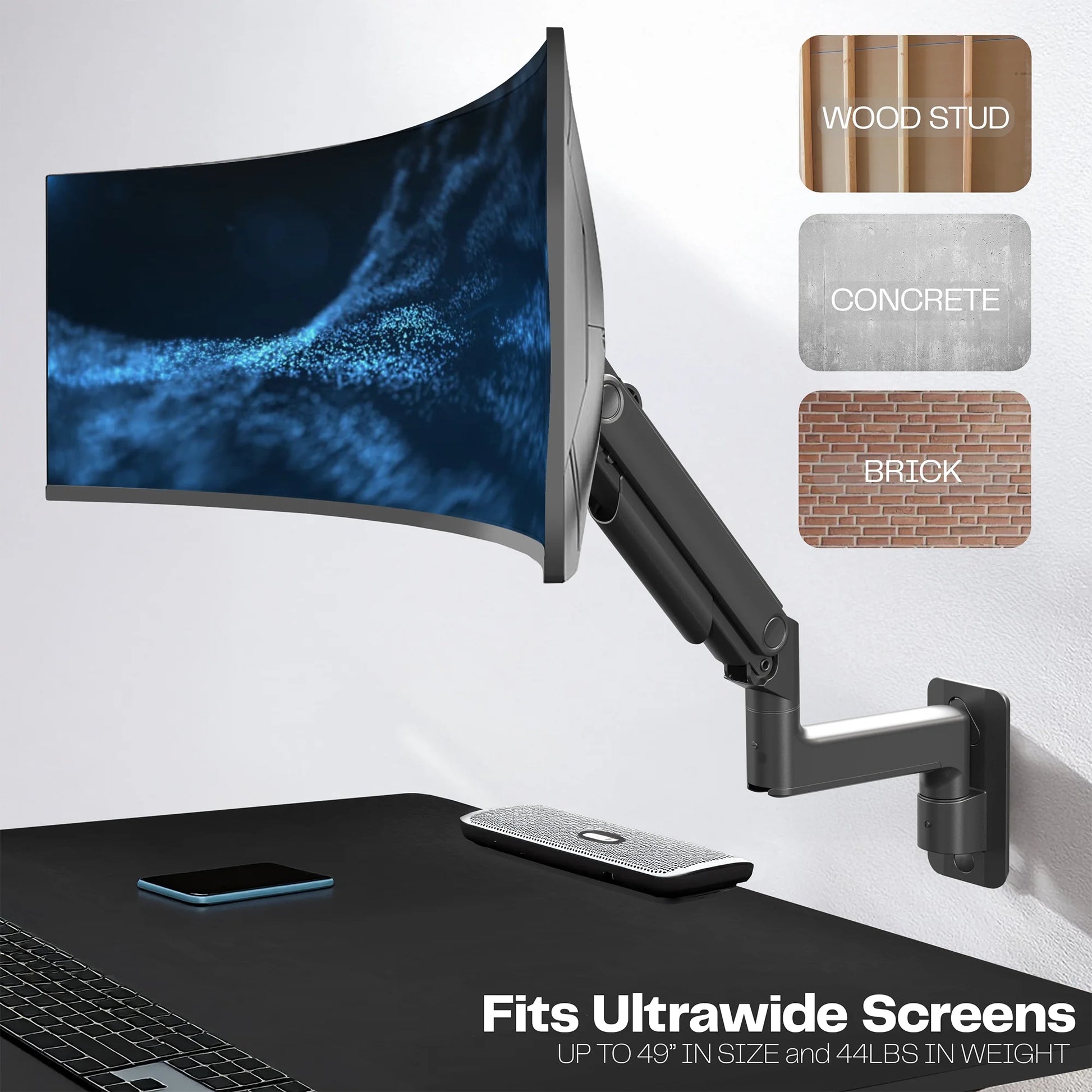VIVO - Tension Arm Single Monitor Wall Mount, Fits Ultrawide Screens up to 49" - Serious Techies