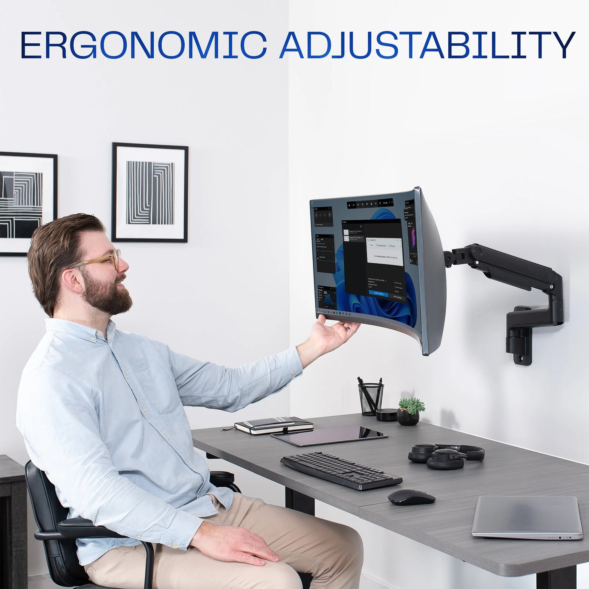 VIVO - Tension Arm Single Monitor Wall Mount, Fits Ultrawide Screens up to 49" - Serious Techies