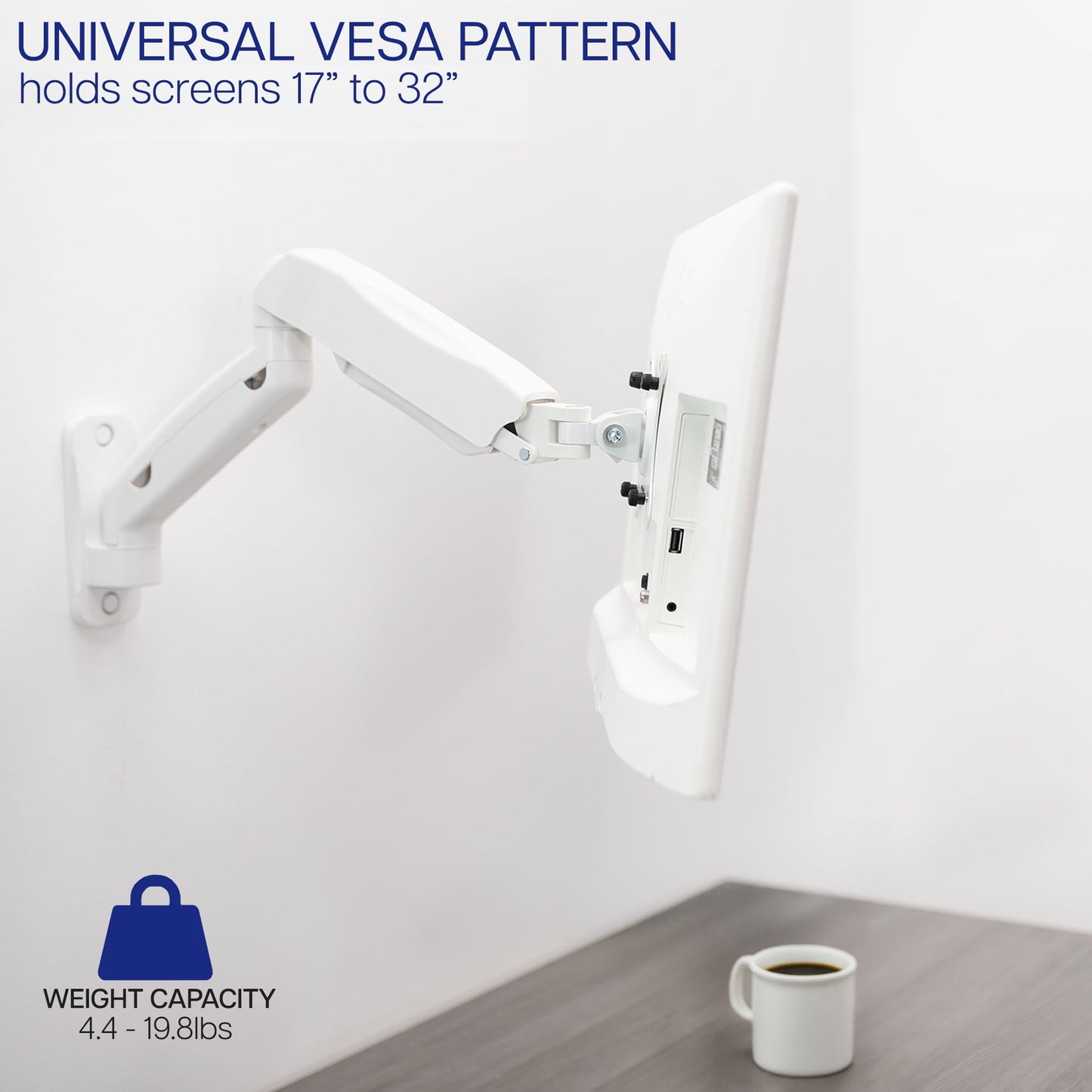 VIVO - White Pneumatic Articulating Extended Arm, 17" to 32" Monitor Wall Mount - Serious Techies
