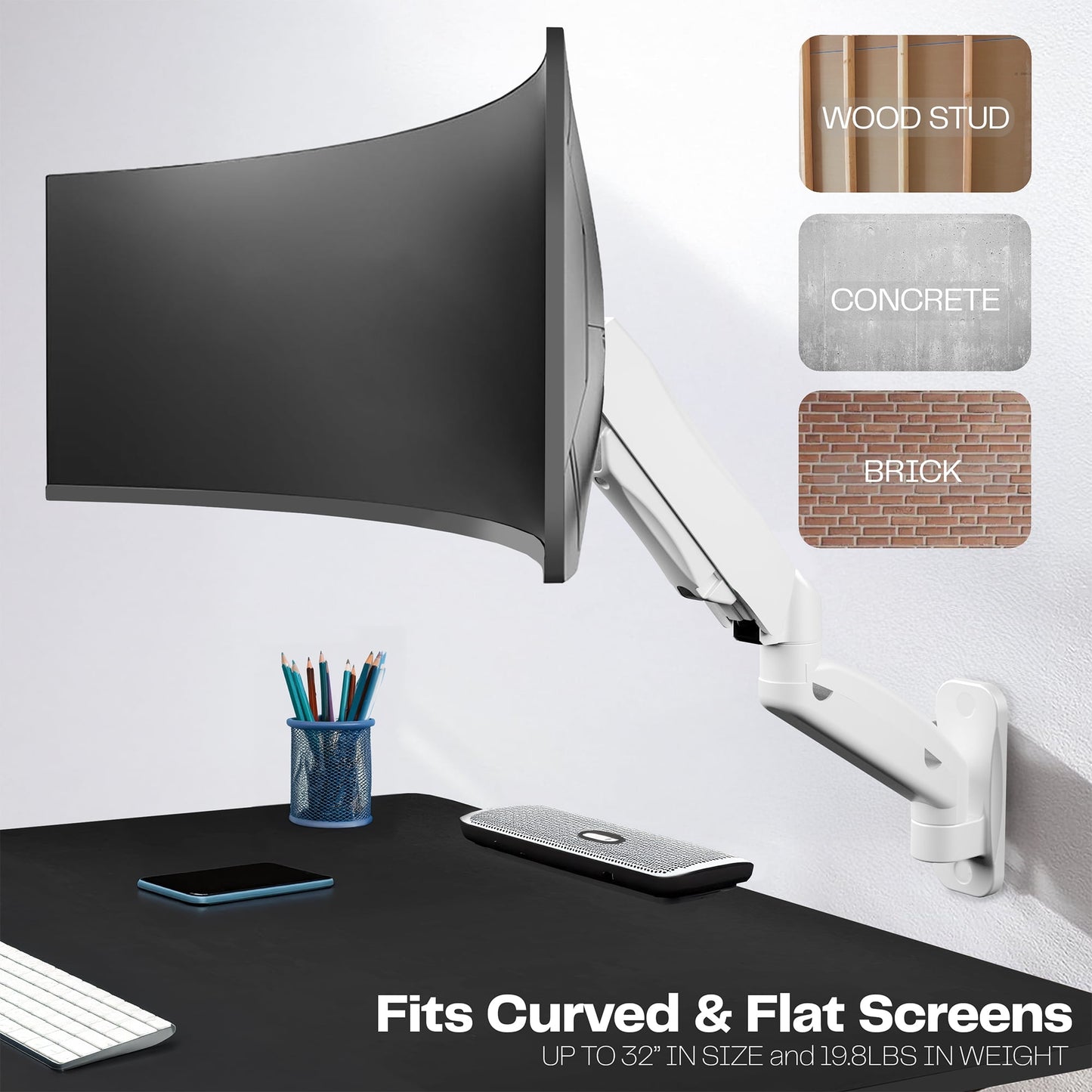VIVO - White Pneumatic Articulating Extended Arm, 17" to 32" Monitor Wall Mount - Serious Techies