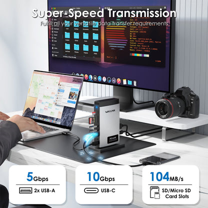 WAVLINK - Dock Station 140W Charge USB Dock with 8K Hdmi/Displayport, RJ45, 10Gbps USB, SD/TF for M1/M2/M3&Win - Serious Techies