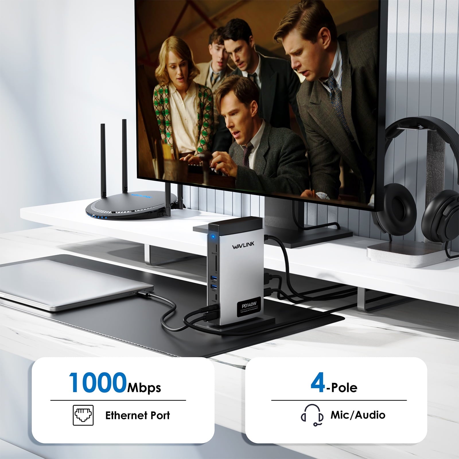 WAVLINK - Dock Station 140W Charge USB Dock with 8K Hdmi/Displayport, RJ45, 10Gbps USB, SD/TF for M1/M2/M3&Win - Serious Techies
