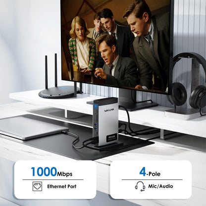 WAVLINK - Dock Station 140W Charge USB Dock with 8K Hdmi/Displayport, RJ45, 10Gbps USB, SD/TF for M1/M2/M3&Win - Serious Techies