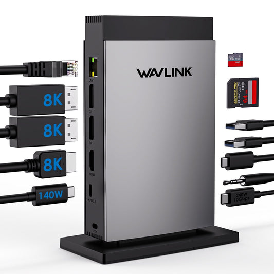 WAVLINK - USB Docking Station, Triple Display Dock 125W Charge with 8K Displayport/Hdmi 10Gbps USB-C for Laptop - Serious Techies