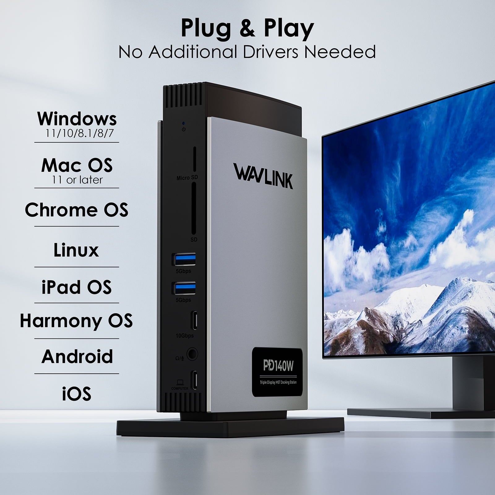 WAVLINK - USB Docking Station, Triple Display Dock 125W Charge with 8K Displayport/Hdmi 10Gbps USB-C for Laptop - Serious Techies