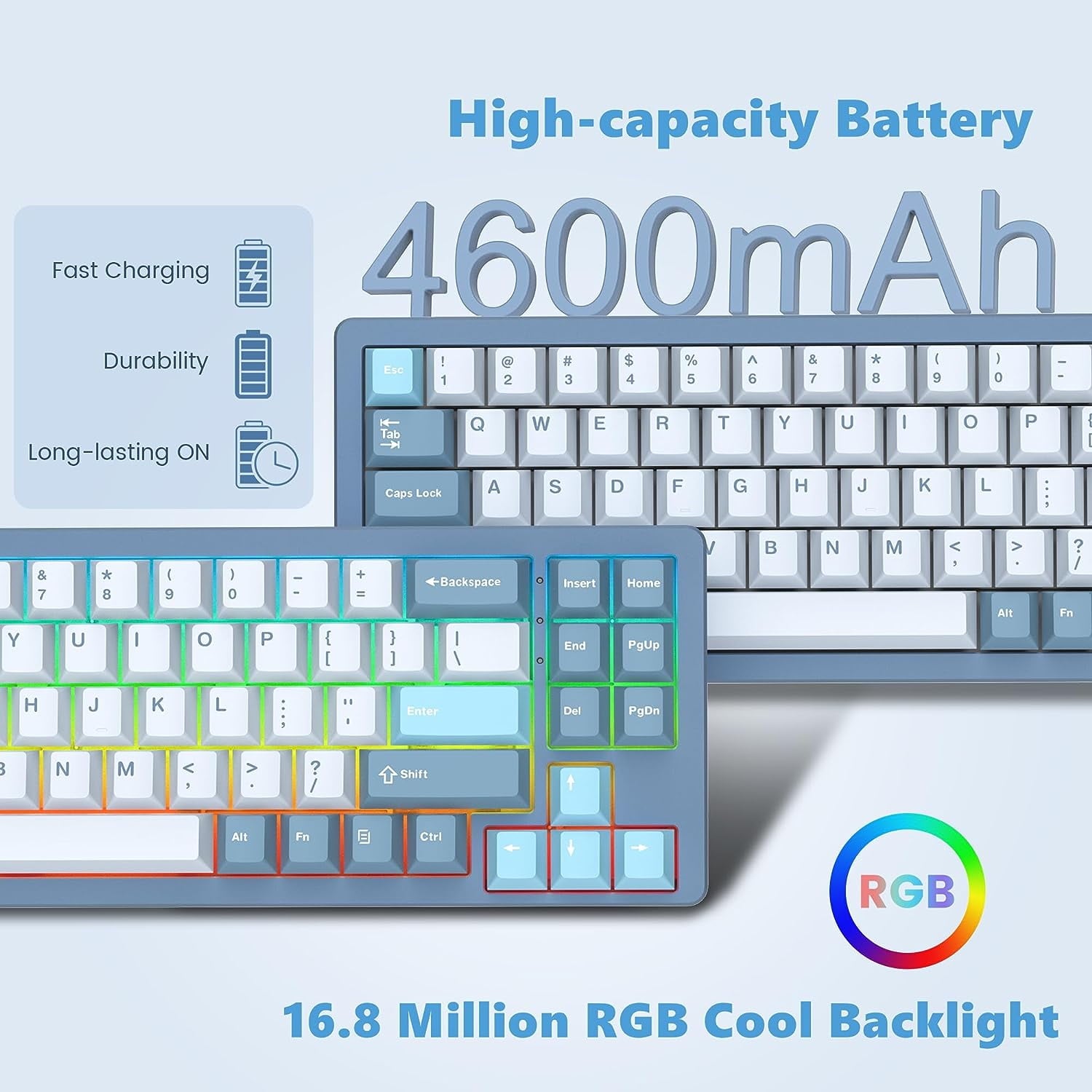 Womier - S-K71 75% Keyboard, Wireless Mechanical Keyboard CNC Aluminum Alloy Shell, Hot-Swappable RGB Keyboard W/Pre-Lubed Switches, Bluetooth/2.4G/Wired, Gasket Mounted for Mac/Win(Blue) - Serious Techies