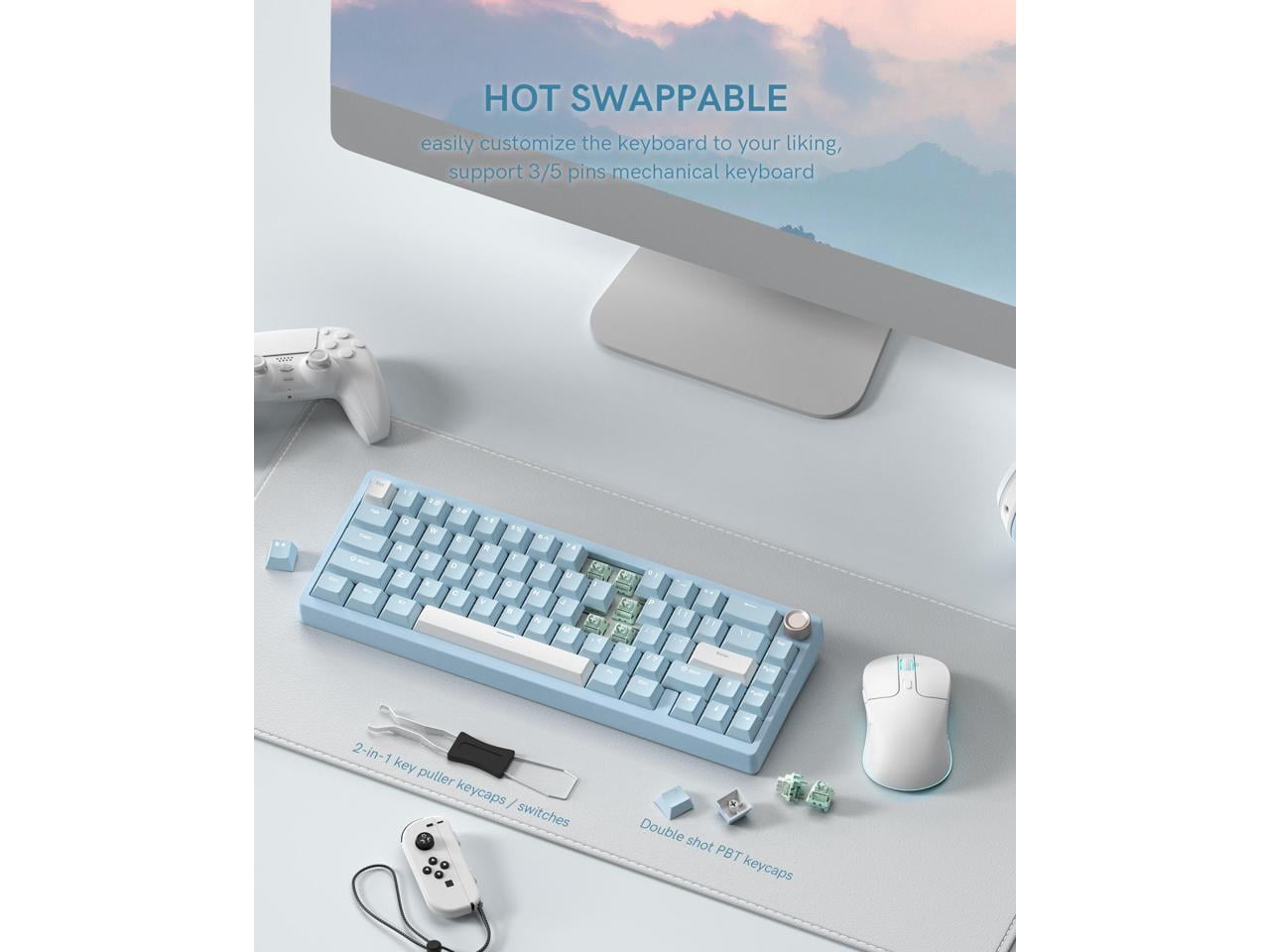 Womier - SK65 65% Gasket Mounted Wireless Aluminum Keyboard with Knob - Gaming Keyboard Blue - Serious Techies