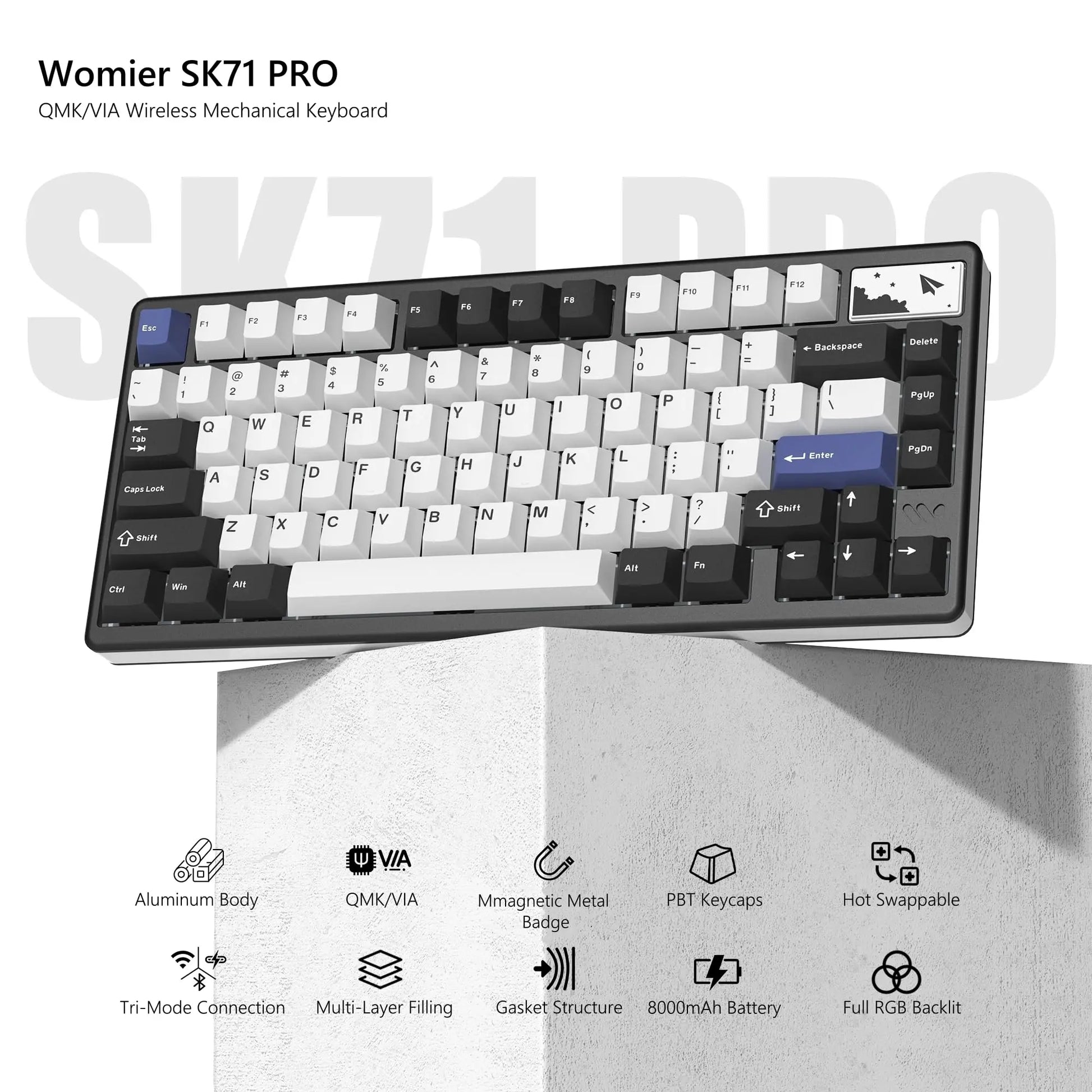 Womier - SK71 Pro Wireless Mechanical Aluminum Keyboard 75% Hot Swappable Tri-Mode via Keyboard for Win/Mac - Serious Techies
